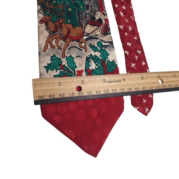 Vintage Woodward Christmas Necktie Santa Sleigh Reindeer Print Chicago Holiday - Picture 3 of 5